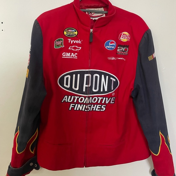 Red Dupont Nascar jacket with flame sleeve details. Size XL - Picture 1 of 6